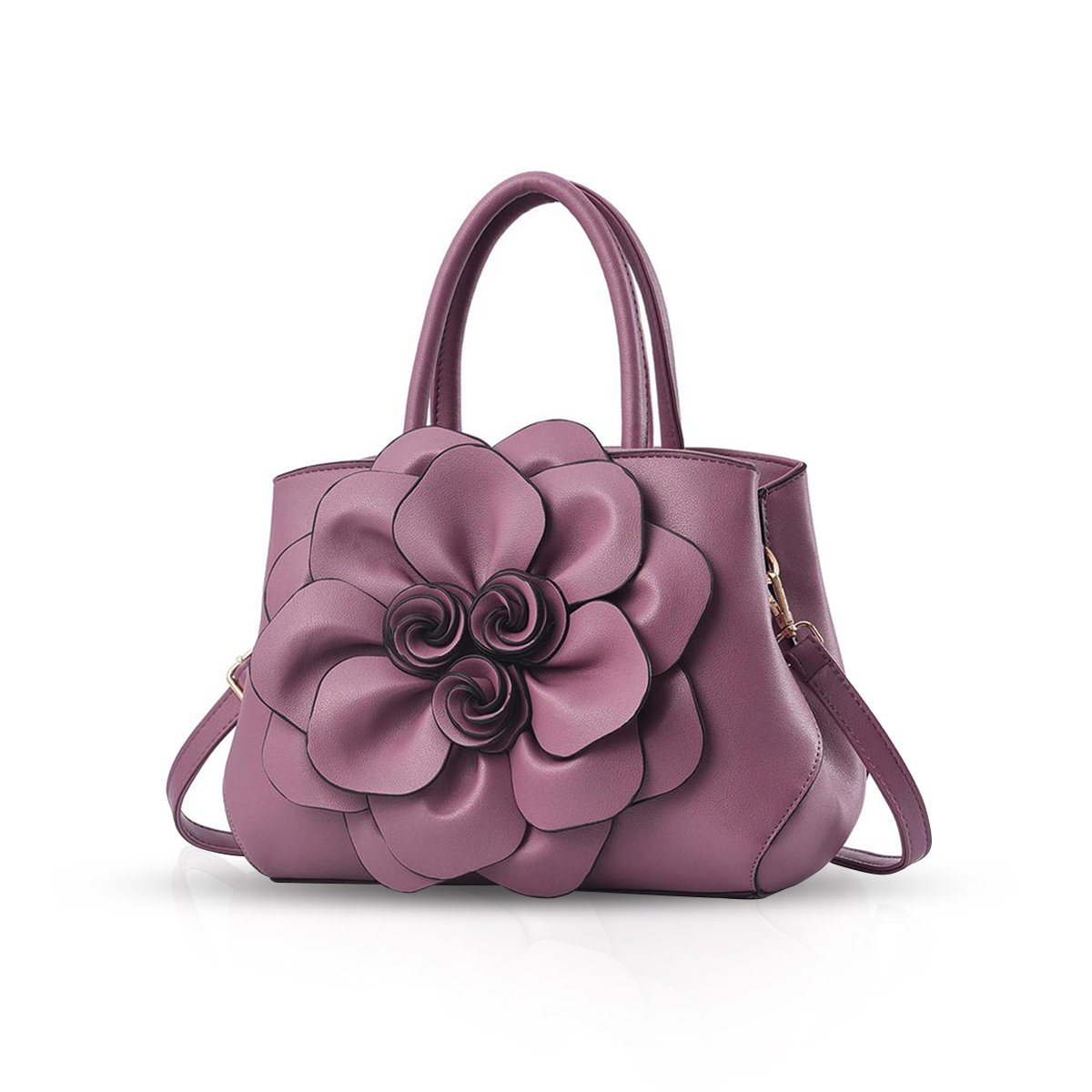 NICOLE & DORIS Stylish Handbags for Women Flower Top Handle Handbags Designer Shoulder Bag PU Leather Crossbody Bag Pretty Bag Purple