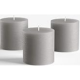 Set of 3 Grey Pillar Candles 3" x 3" Gray Unscented Rustic for Weddings Home Decoration Relaxation Spa Church Smokeless and Dripless by Melt Candle Company