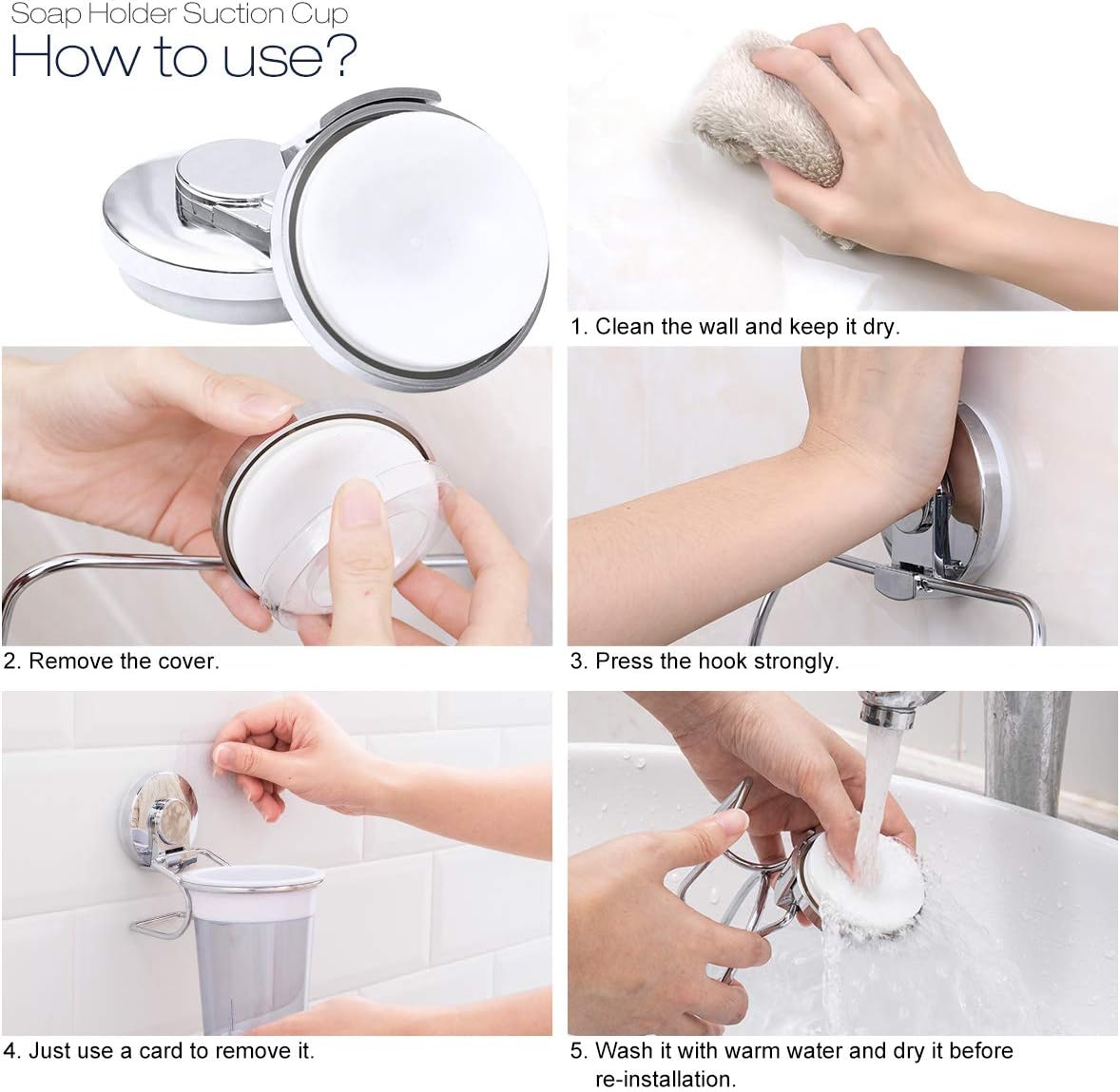 SWAMTIK Toothbrush Holder Suction Cup No Drilling Wall Mounted Toothpaste Holder Removable Stainless Steel and Razor Holder for Shower Bathroom, Utensil Holder for Kitchen, Rustproof: Kitchen & Dining