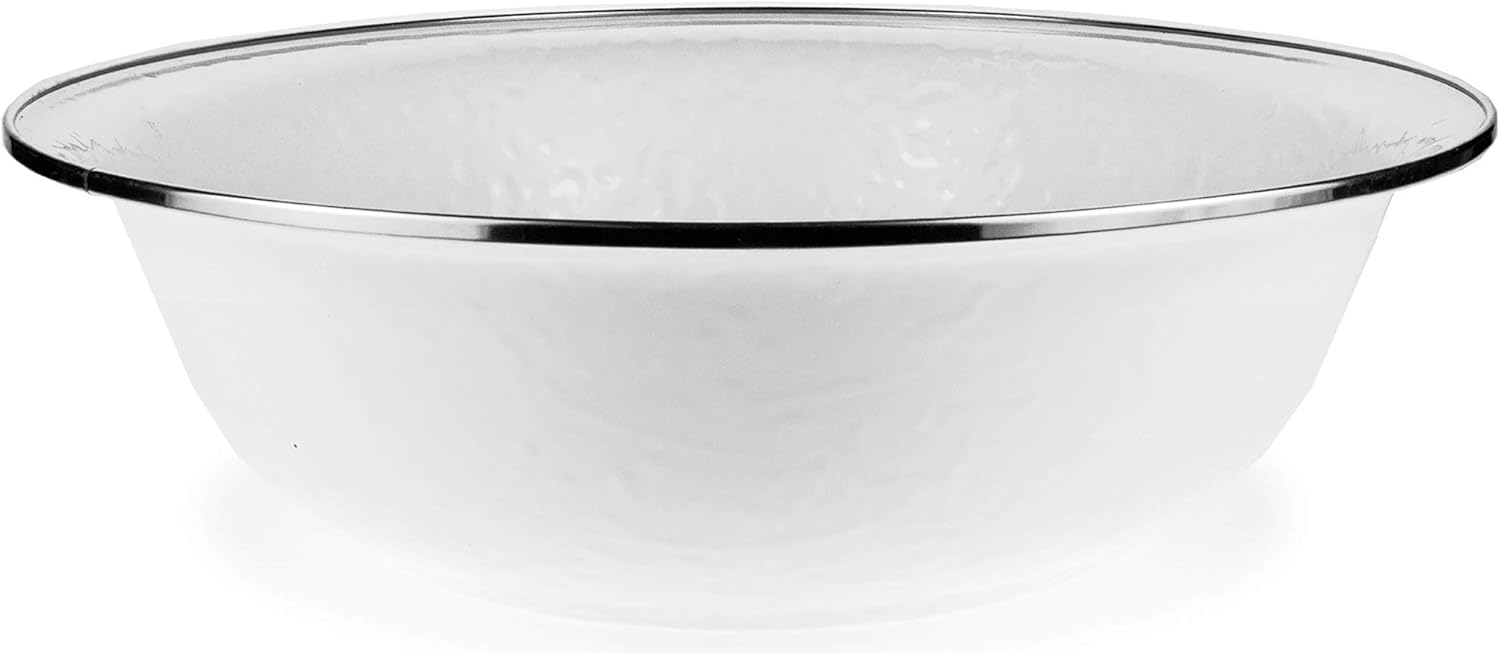 Golden Rabbit Enamelware - White on White Texture Pattern - 13.5 Inch Round Serving Basin