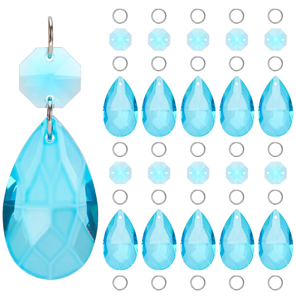SOFPLATE 1 Box 38mm Blue Crystal Prism Chandelier Glass Suncatcher Prisms Teardrop Crystal Chandelier Pendants Octagon Links Jump Rings Window Crystals Prism Suncatcher for Christmas Wedding Decor