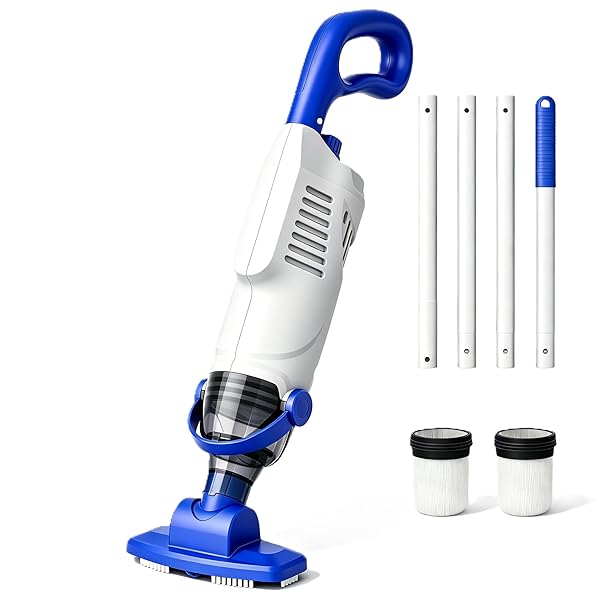 NICHRO POOL VACUUM FOR ABOVE GROUND POOL, CORDLESS HANDHELD POOL VACUUM WITH 18 GPM SUCTION, 60 MIN RUNTIME, RECHARGEABLE POOL CLEANER WITH ALUMINUM POLE & BRUSH HEADS FOR INGROUND POOLS, SPA, HOT TUB