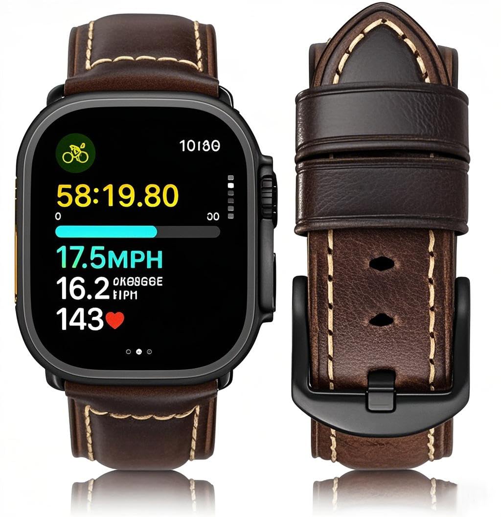 HUAFIY Leather Strap for Apple Watch Strap 41mm 40 mm 38 mm, Men's Women's Replacement Original Leather Strap for iWatch Series 8/7 6 5 4 3 2 1, (Coffee/Black Buckle 38mm40mm41mm)