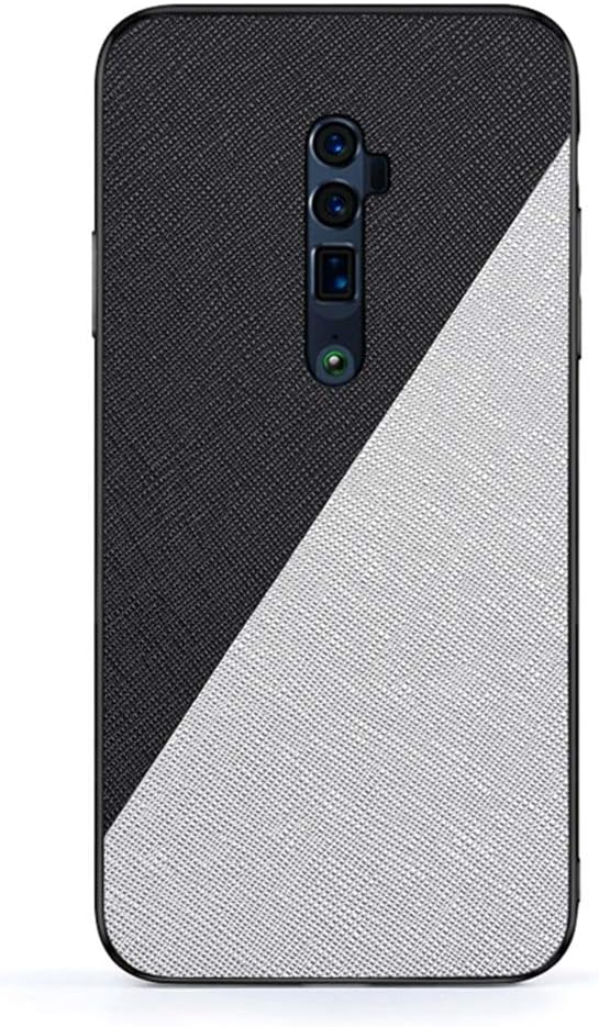 HENGHUA Oppo Reno 10x Zoom Case, Soft TPU & Cross Texture PU Leather Anti-Slip Anti-Fingerprint Shockproof Protective Cover for Oppo Reno 10x Zoom - Black Silver
