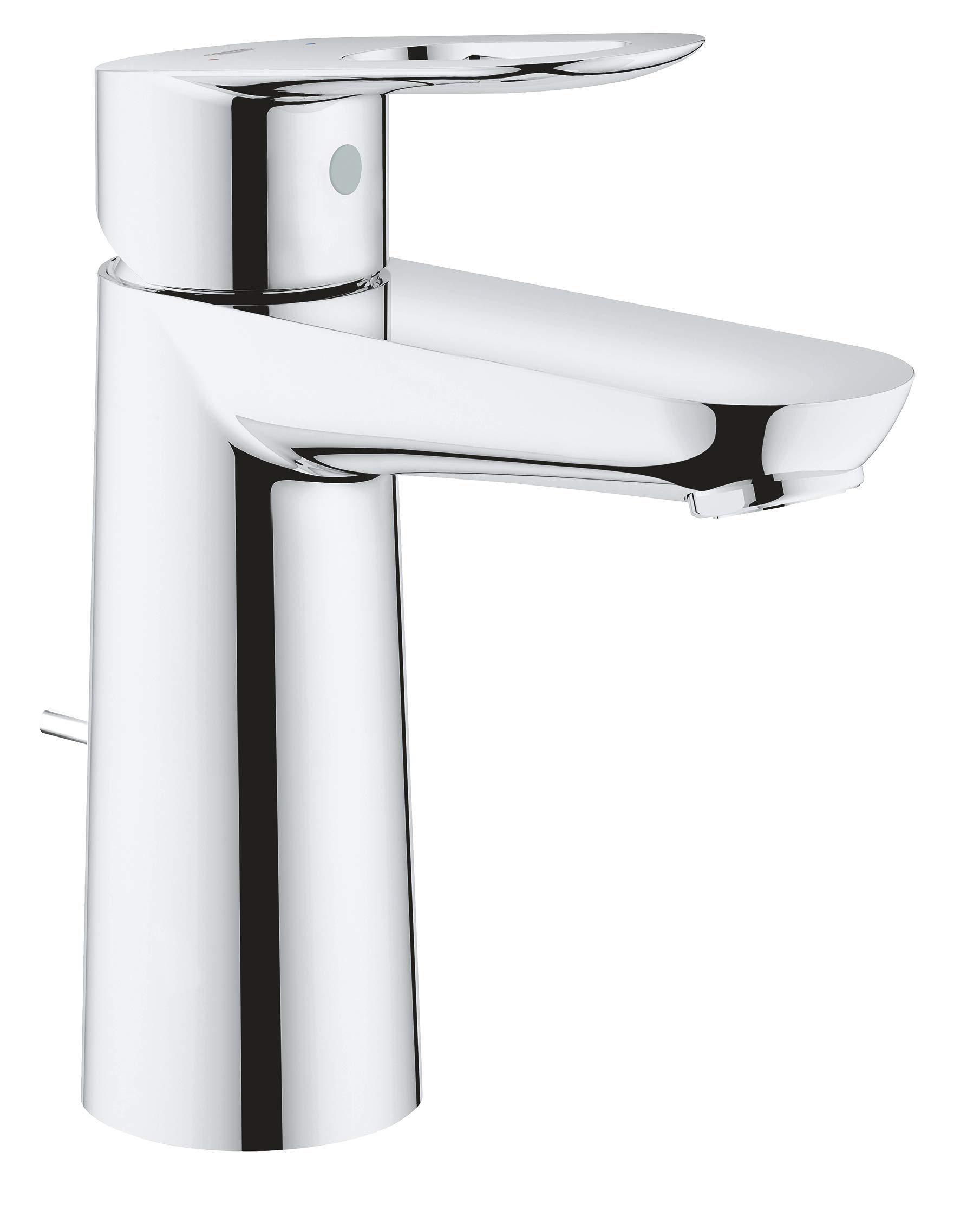 GROHE Bauloop Single-Lever Basin Mixer M-Size Water-Saving Tap with Pop-Up Waste Set, Chrome Finish 23762000