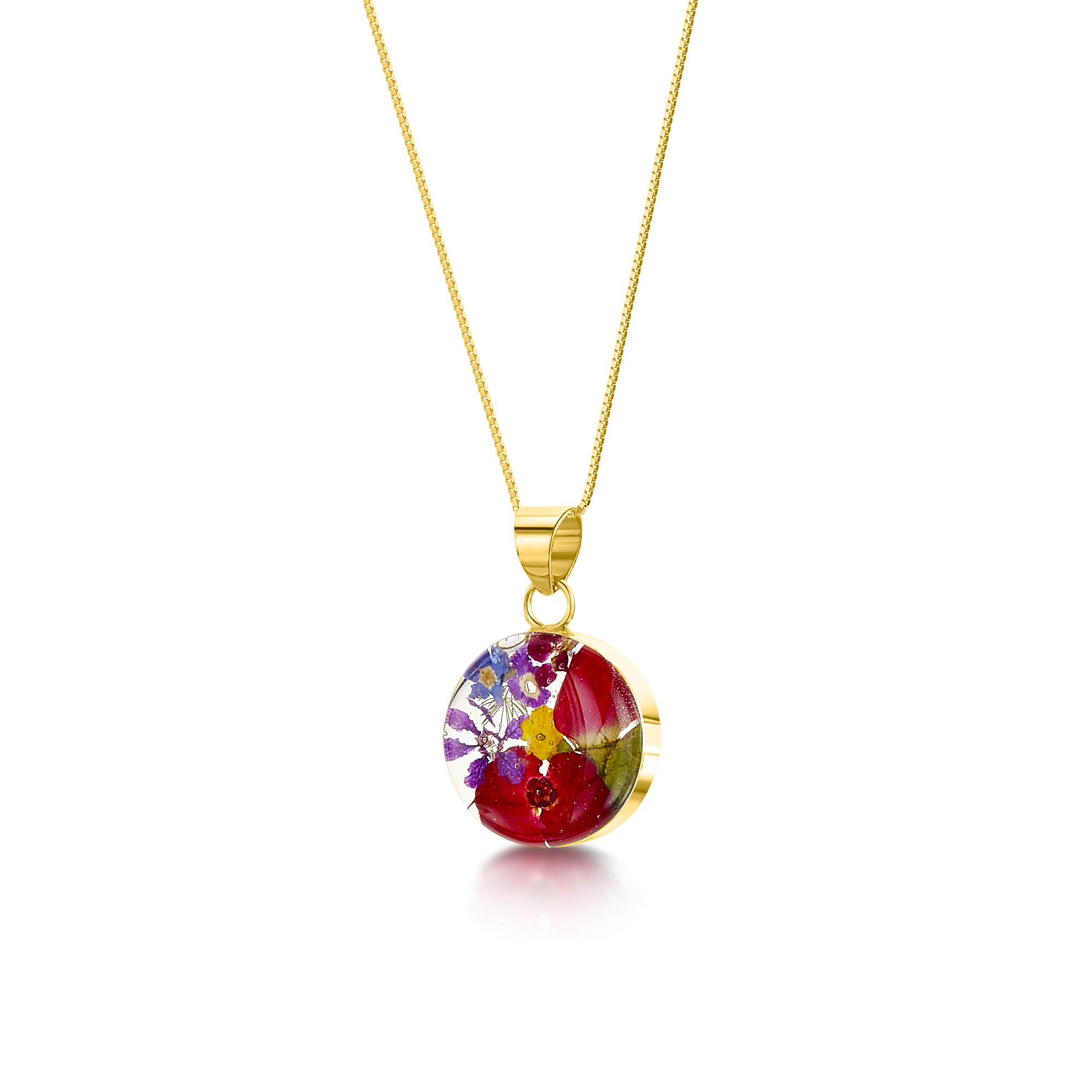 Shrieking Violet 18ct Gold-Plated Round Real Flower Pendant Necklace - Assorted Flowers (Multicolour)