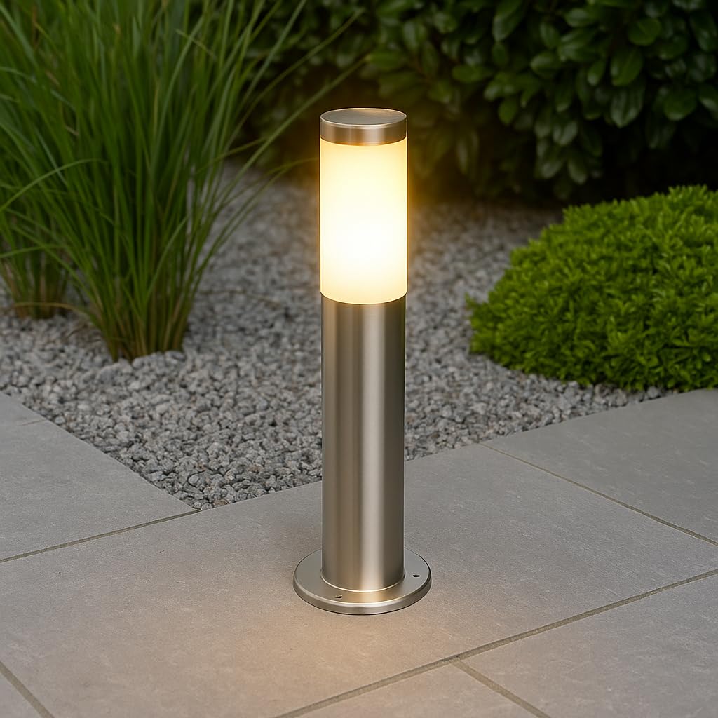 CGC Lighting Stainless Steel Silver Outdoor Post Bollard Outdside Light Indoor Garden Patio Porch Door Conservatory Decking Shed (Medium)