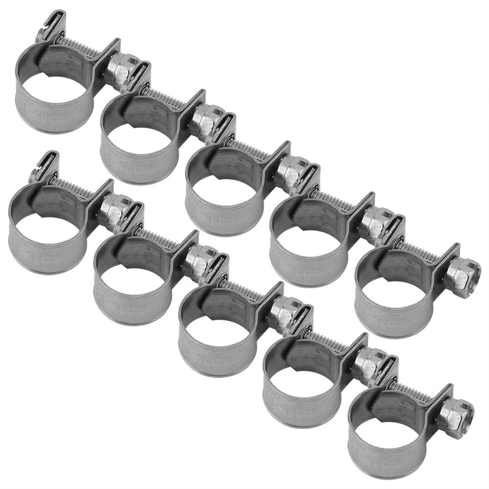TOPINCN 10Pcs/Set Hose Clamps Stainless Steel Heavy Duty T-Bolt Mini Fuel Line Pipe Clips 6Mm-20Mm Optional Size for Plumbing (11-13Mm)