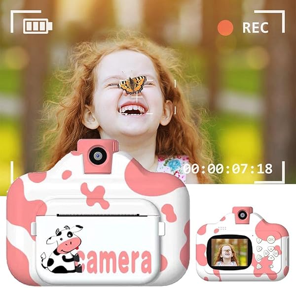 HAOXU Kids Digital Video Camera 180 Degree Rotation Kid Selfie Cameras Ink free WiFi Printing Camera