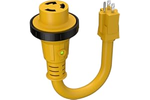QNINE 30 Amp to 110v RV Adapter Cord with Locking Connector, NEMA 5-15P Male to NEMA L5-30R Female, RV Electrical Adapter with LED Power Indicator, 12 Inch, ETL Listed