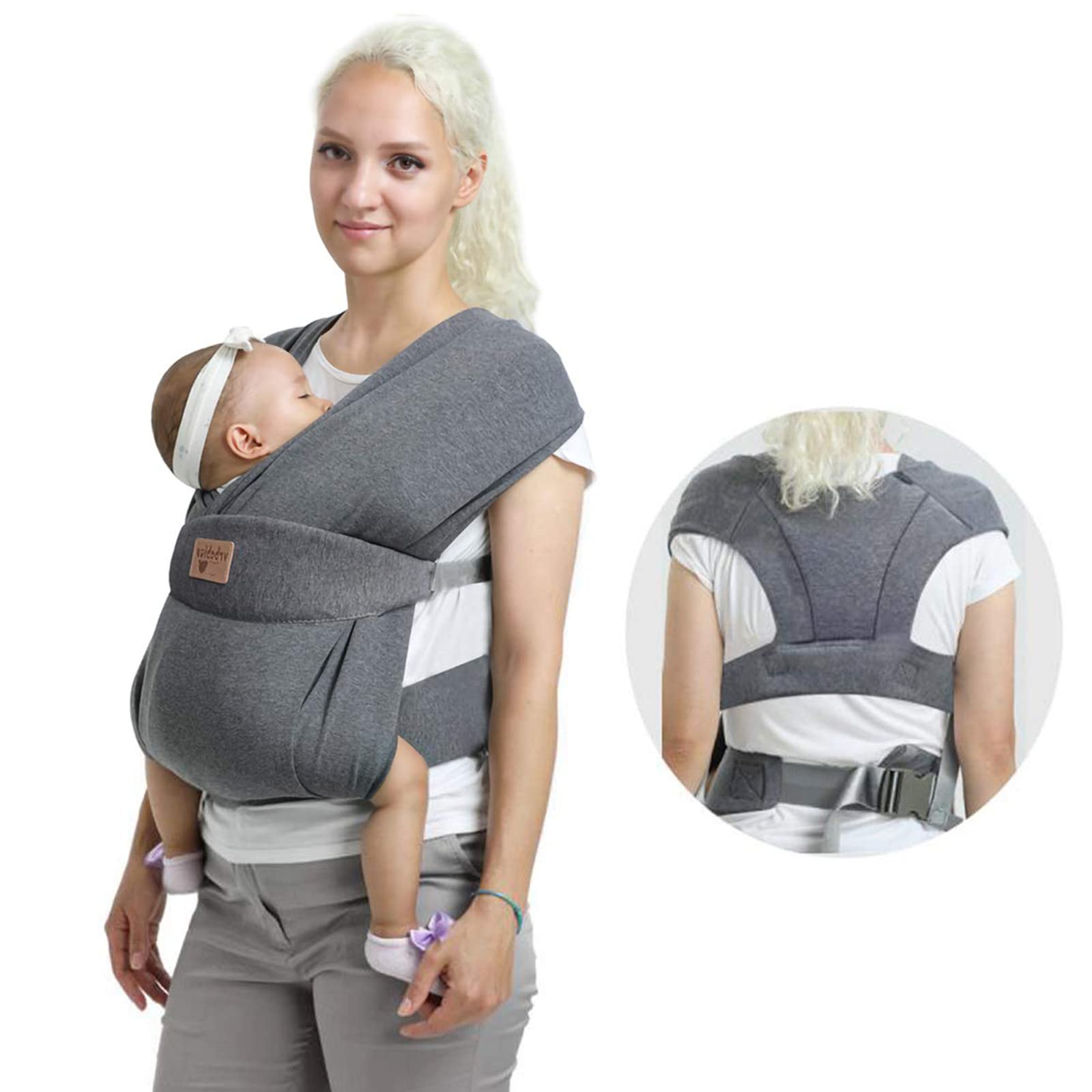 vrbabies Baby Carrier for Newborns from Birth Extra Soft, Belly Carrier Baby Carrier Ergonomic Suitable for Babies Aged 3-24 Months (3.5-15 kg) (Dark Grey)