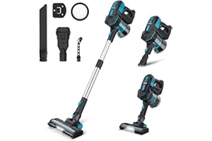 INSE Cordless Vacuum Cleaner, 6-in-1 Rechargeable Stick Vacuum, 45mins Runtime, Lightweight 2200mAh Battery Vacuum, Ultra-Quiet, Multifunctional Vacuum Cleaner for Pet Hair Hard Floor Home Car-Black