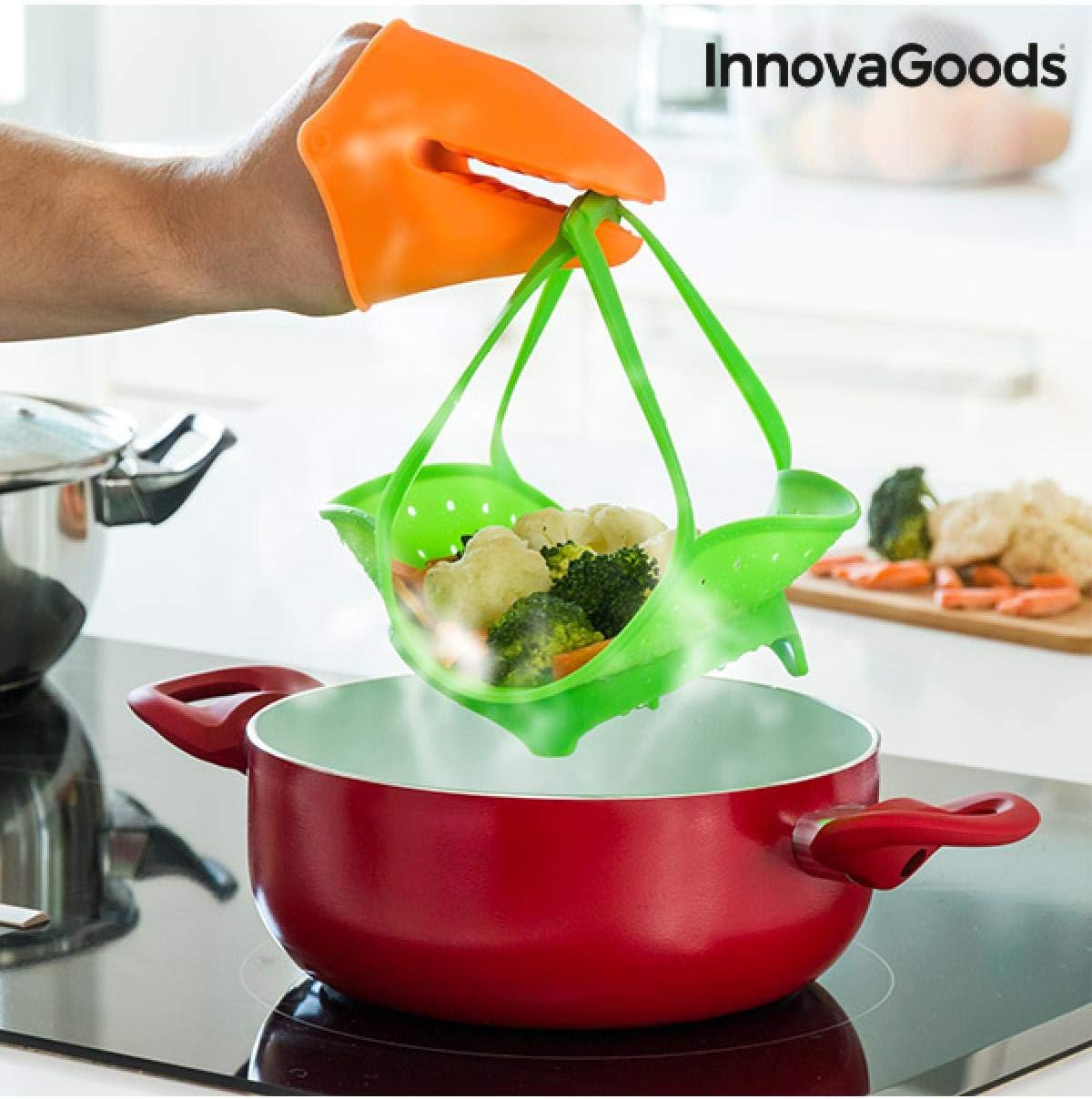InnovaGoods Folding Steamer Silicone, Green, 20 x 4 x 20 cm