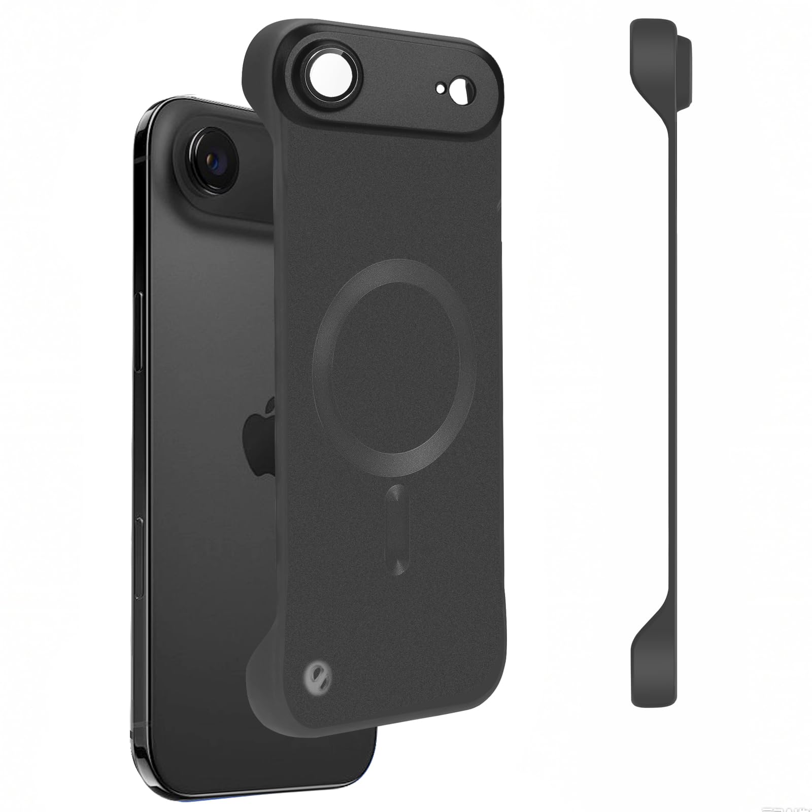 Omio Magnetic Slim Case for iPhone Air Compatible with MagSafe, Matte PC Ultra-Thin Bumper Frameless Borderless Minimalist Design with Camera Lens Protector for Men Women, Black