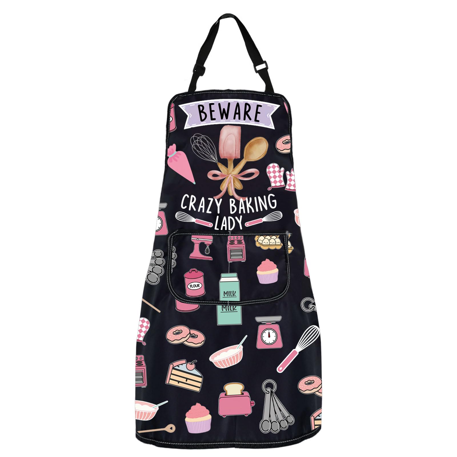 MYSOMY Funny Baking Aprons for Women - Beware Crazy Baking Lady Apron - Lover Gifts
