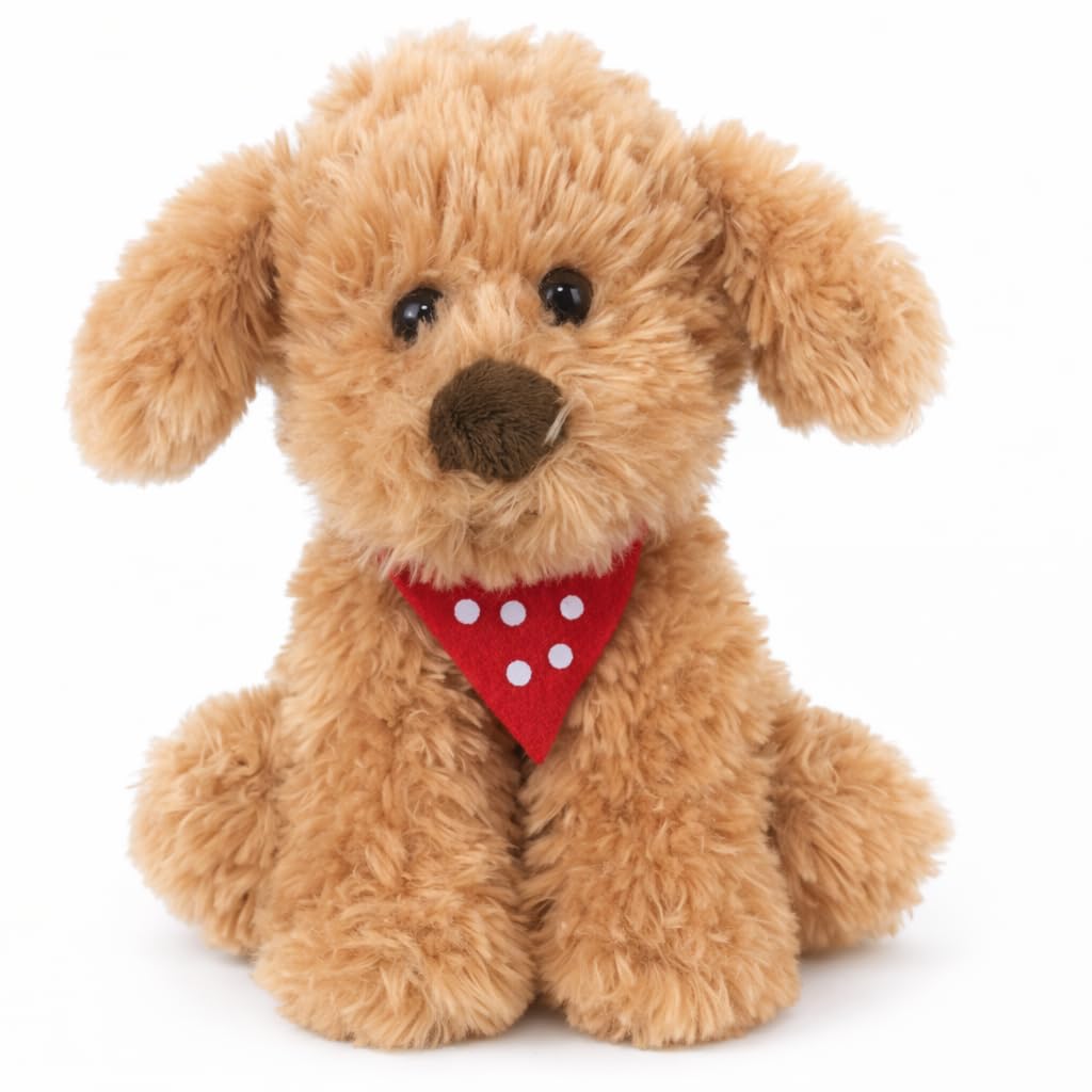 Playwrite Scruff The Dog Plush Toy 20cm – Cute Cockapoo Puppy Teddy – Soft Cuddly Stuffed Animal with Red Bandana – Gift for Kids, Babies & Dog Lovers