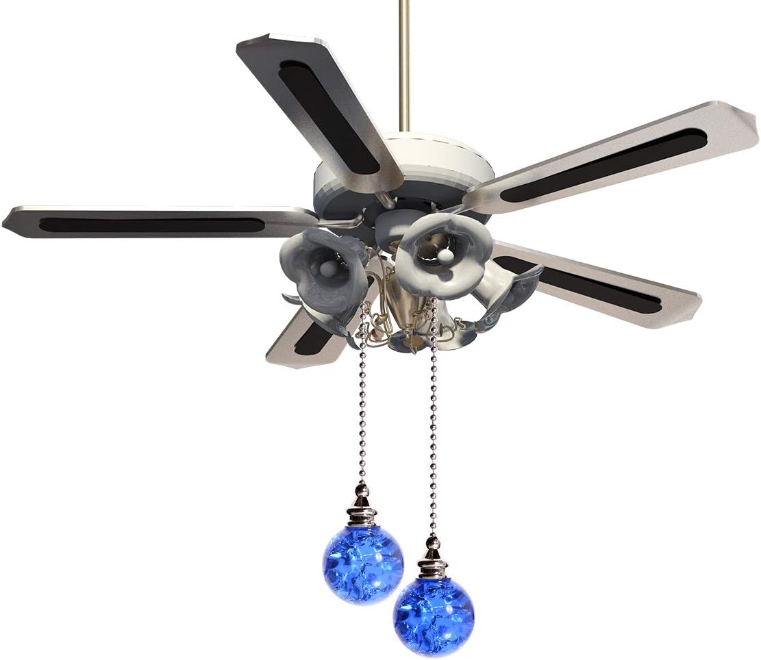 2PCS Blue Pull Chain Crystal Glass Ice Cracked Ball Pull Chain for Ceiling Fan Light Decoration 50cm Extension Chain - - 