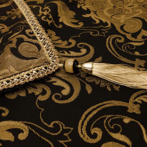 TOPLUXE Damask Tablecloth with Tassels, Decorative Rectangular Tablecloth, Table Cover for Dining Table Kitchen Living Room Party (140 x 240 cm, Black)