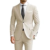 Wangyue Men's 2 Piece Suit Slim Fit Suits for Men Two Button Blazer Formal Business Jacket Suit for Wedding Prom Dinner