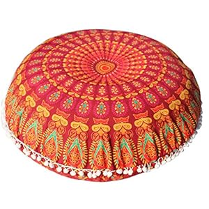 DEELIN Pillow Case Large Mandala Floor Pillows Cute Soft Round Bohemian Meditation Cushion Cover Ottoman Pouf (No Pillow Insert)