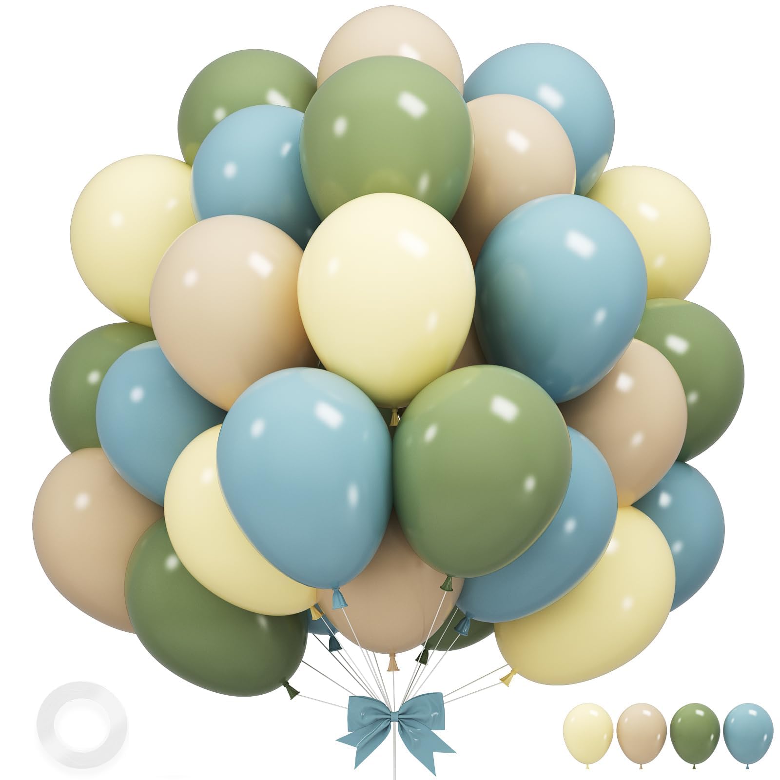 Sage Green Blue Balloons, 12 Inchs Dusty Blue Yellow Avocado Green Apricot Balloons for Girls Kids Birthday Party Wedding Anniversary Engagement Bridal Baby Shower Decorations