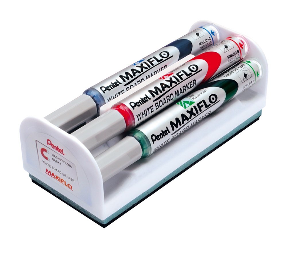 Pentel MaxiFlo Fine Bullet Tip Whiteboard Marker - Assorted (Wallet of 4) MWL5S/MAG/4-M