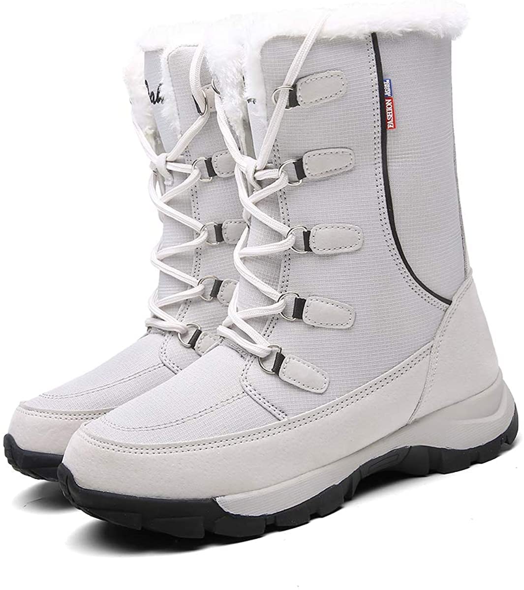 Asifn Womens Mid-Calf Snow Boot Women's Winter Warm Plush Lightweight Boots Lady Resistance Cold Shoes Memory Foam（Grey,5.5 UK,Grey