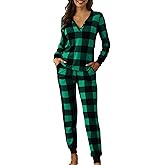 Smile Fish Womens Red Plaid Pajama Sets Henley Neck Buffalo Comfy Loungewear Sets