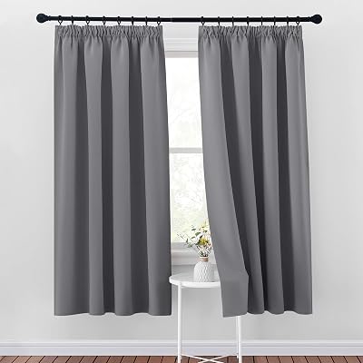 PONY DANCE Grey Blackout Curtains 72 Inch Drop Pencil Pleat 2 Panels