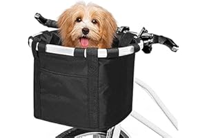 CZ-XING Bike Basket，Folding Bike Basket Removable Aluminum Alloy Small Pet Cat Dog Carrier Front Bicycle Handlebar Basket Mul