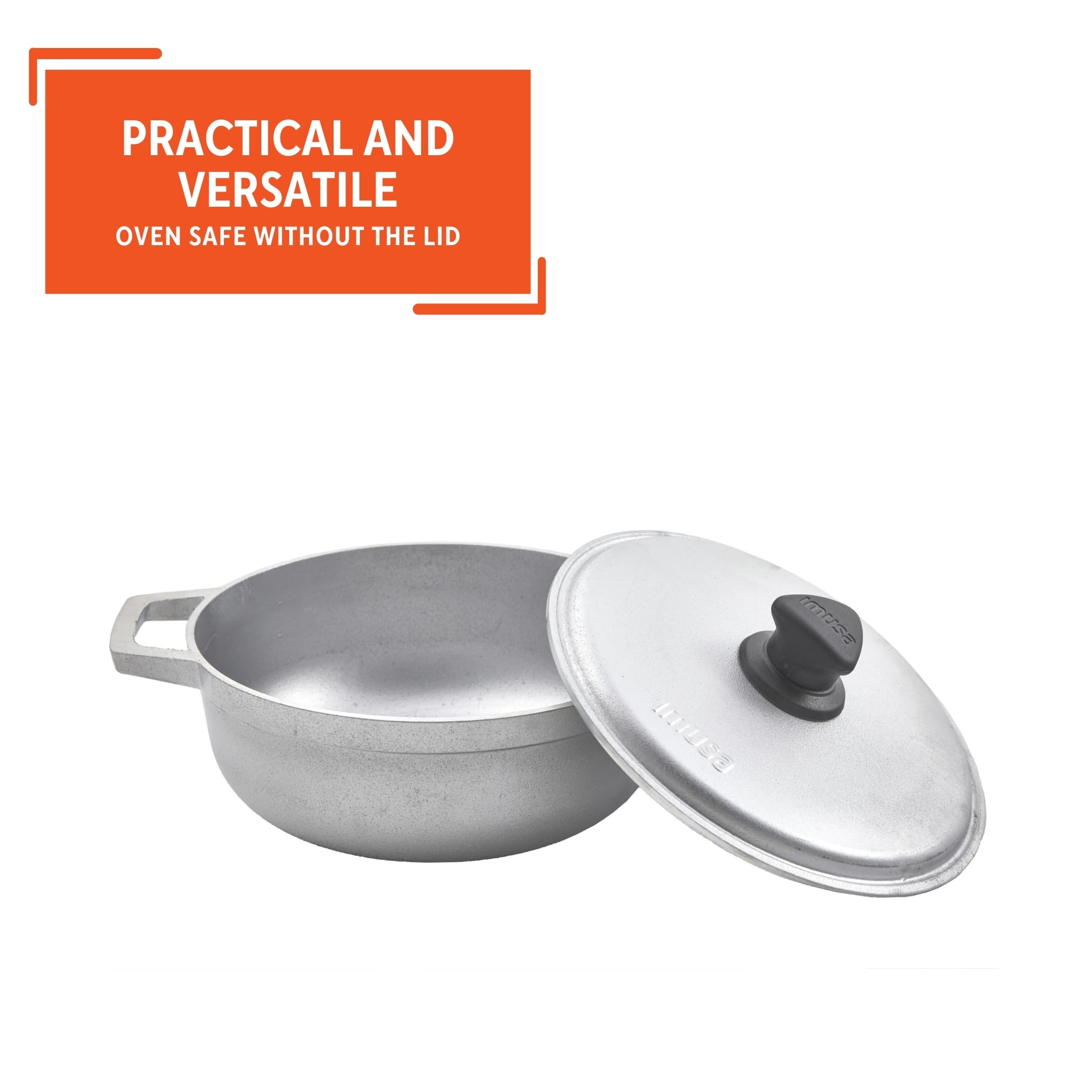 IMUSA Caldero Stock Pot with Aluminium Lid 2QT, Cast Aluminum, Perfect for Serving Small Groups, Riveted Handles, Made in Colombia, Silver