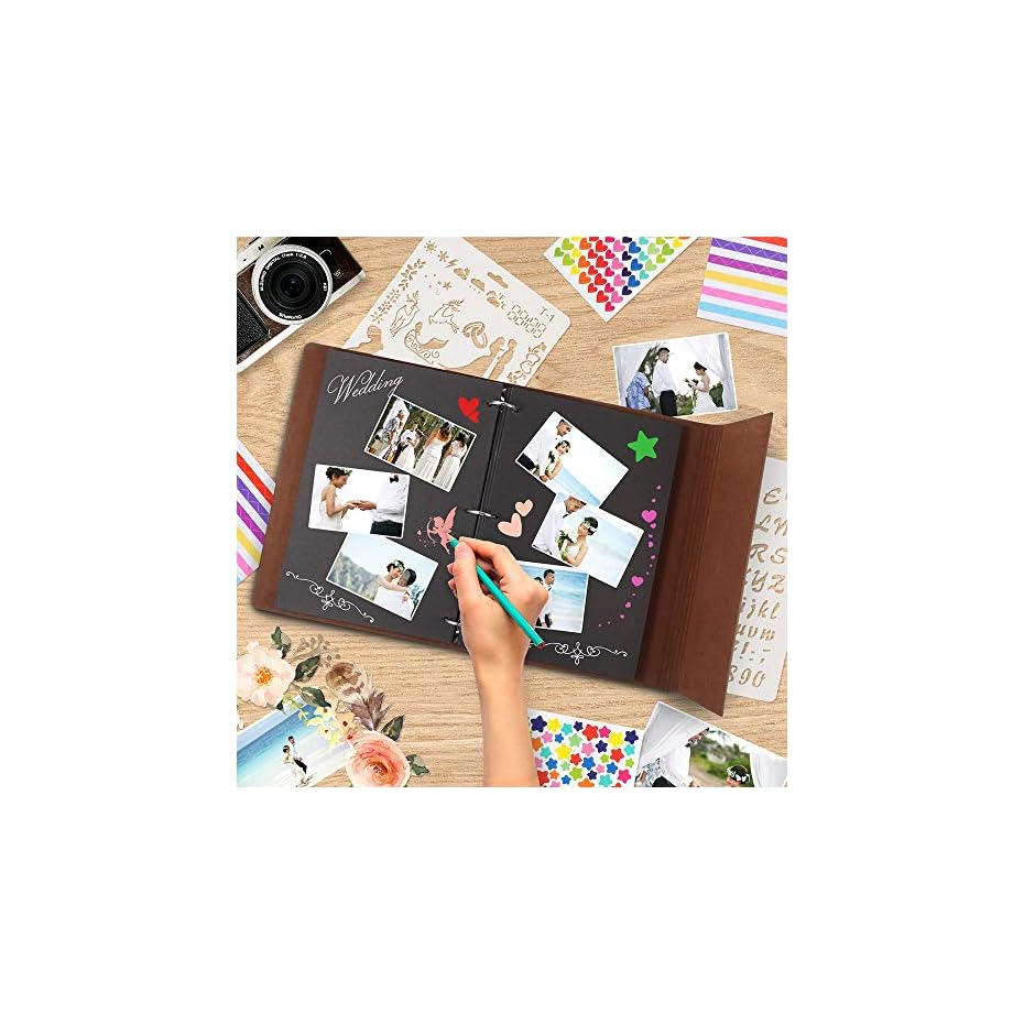 ThxMadam Lederen Fotoalbum Doe Het Zelf Plakboekalbum Foto Boek Bruiloft Gasten Boek Vintage Photo Album Scrapbook 60 Zwarte Pagina S Voor Kerst Verjaardag Jubileum Cadeau Voor Moeder Vrouw Man Vriend