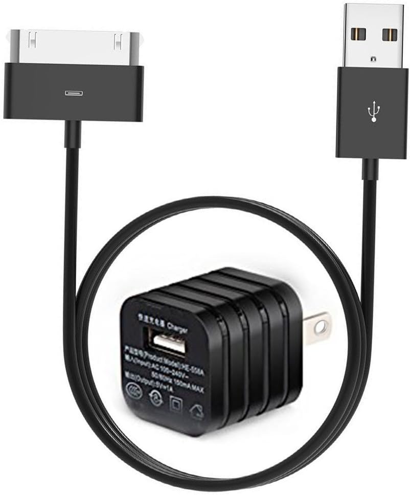 USB Charger, USB Wall Plug Adapter with 10ft USB 30 Pin Cable for iPhone 4/4s, iPhone 3G/3GS, iPad 1/2/3, iPod (10ft 30 Pin Cable USB Charger Black)