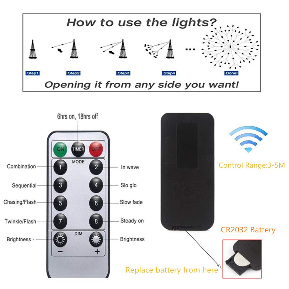 VSTYLE Firework Lights, Bendable 120 LED Decorative Fireworks Lamps with 8 Flashing Modes Copper Wire Lights USB/AA Charging Portable Exploding Star Copper Wire Lamp