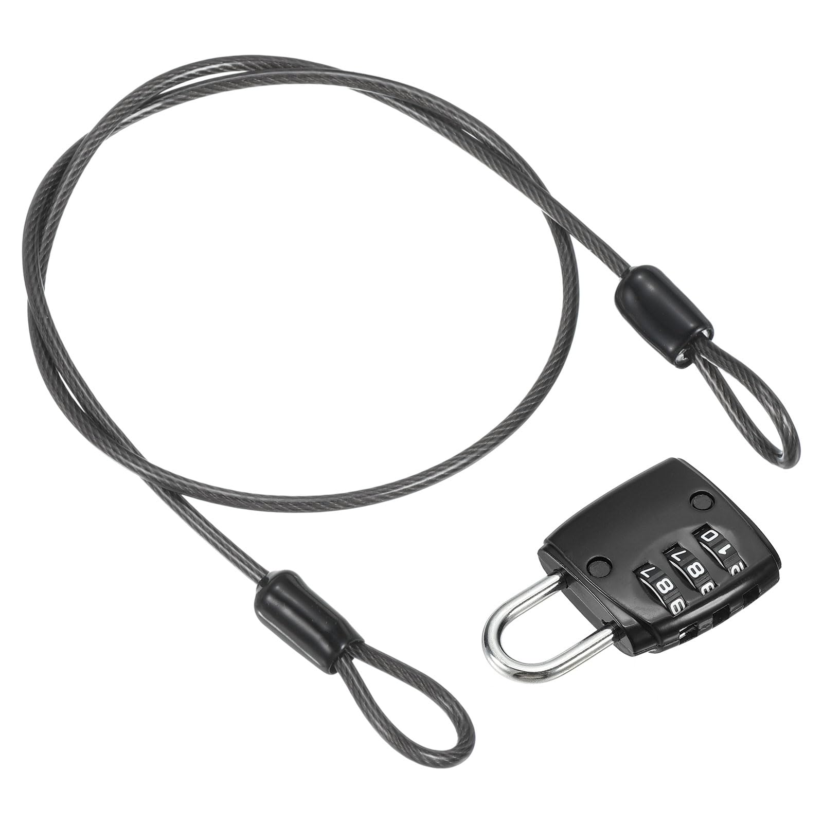 PATIKIL Security Steel Cable with 3 Digit Combination Lock, 1.6Ft/0.5M Coated Safety Wire Rope Double Loop Padlock for Outdoor Travel Luggage, Black