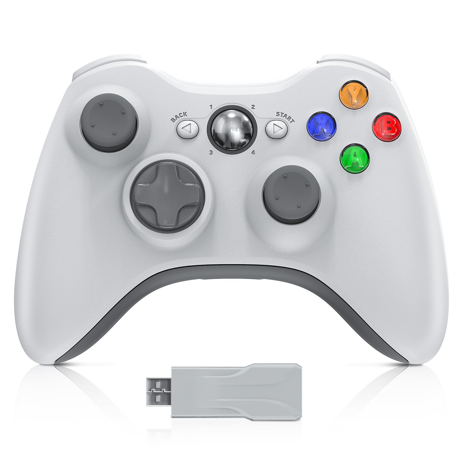 Nonbliep 2 Pack for Xbox 360 Controller, Compatible with Xbox 360 & Slim/PC Windows 10/8/7, with Upgraded Joystick/Dual-Vibration/2.5mm headphone Jack for Xbox Controller Wireless White