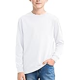Auranso Boys Long Sleeve Shirts Crewneck Cotton Kids T-Shirts Solid Color Basic Tee Tops