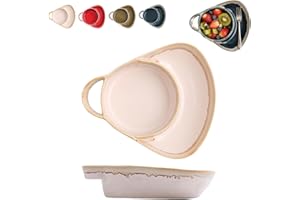 Soup and Sandwich Plate Combo, Fan Shape Ceramic Split Cereal Bowl with Retro Handle, Soup Bowl with Cracker Holder, for Brea