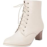 Betastella Women's Lace Up Booties Chunky Heel Ankle Boots Side Zip Short Boots Dress Shoes