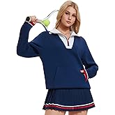 IUK Women's Golf Outfits 2 Piece Tennis Skirt Set Long Sleeve Half Zip Warm Pickleball Clothes Winter Skirt Sets with Pockets