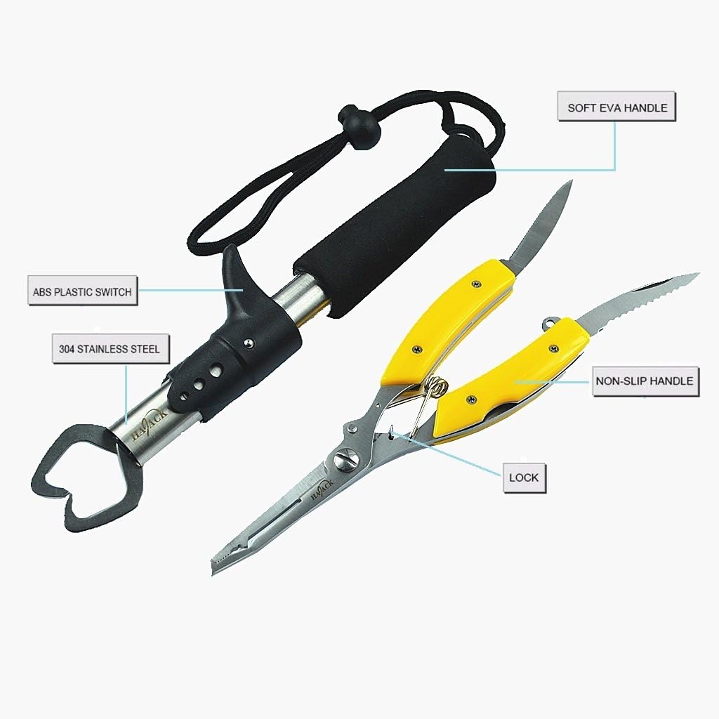HAJACK Portable Fish Lip Grabber Gripper Grip Stainless Steel Fishing Tackle Fish Holder Fishing Tool Set