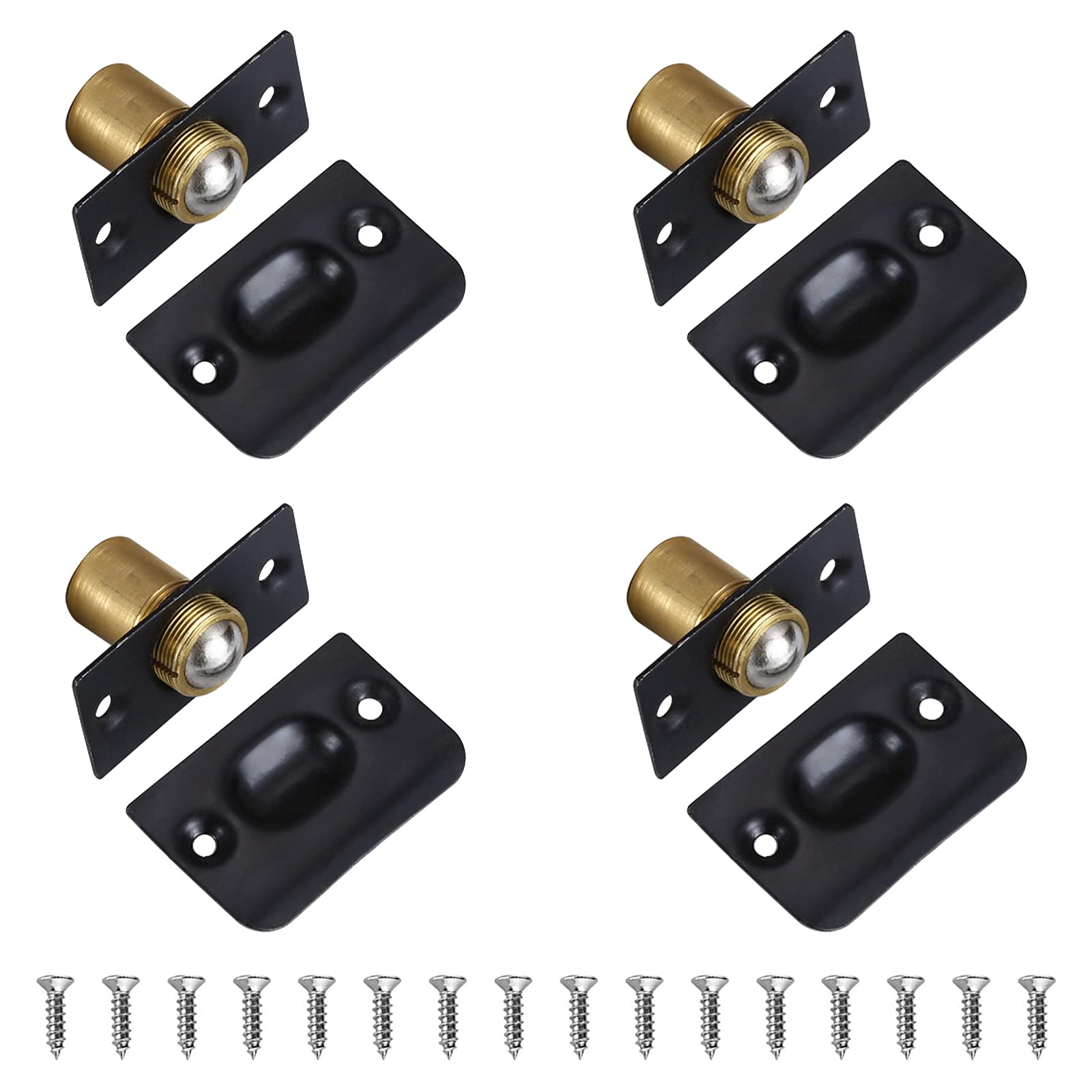 Morobor Black Adjustable Door Ball Catch, 4pcstainless Steel Adjustable with Strike Plate, Stainless Steel Elasticity-Adjustable Hardware for Door, Closet,Cabinet