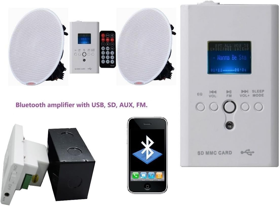 BDP Wireless Bluetooth Ceiling wall Speakers Stereo Kit FM AUX USB remote SD bedroom