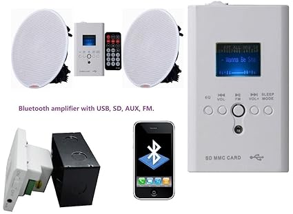 Wireless Bluetooth Ceiling Wall Speakers Stereo Kit Fm Aux Usb