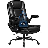 VITESSE Executive Office Chair with Flip-up Armrests, Big and Tall Leather Ergonomic Office Chair, High Back Lumbar Support Home Computer Desk Chair, Heavy and Duty Computer Chair (Black)