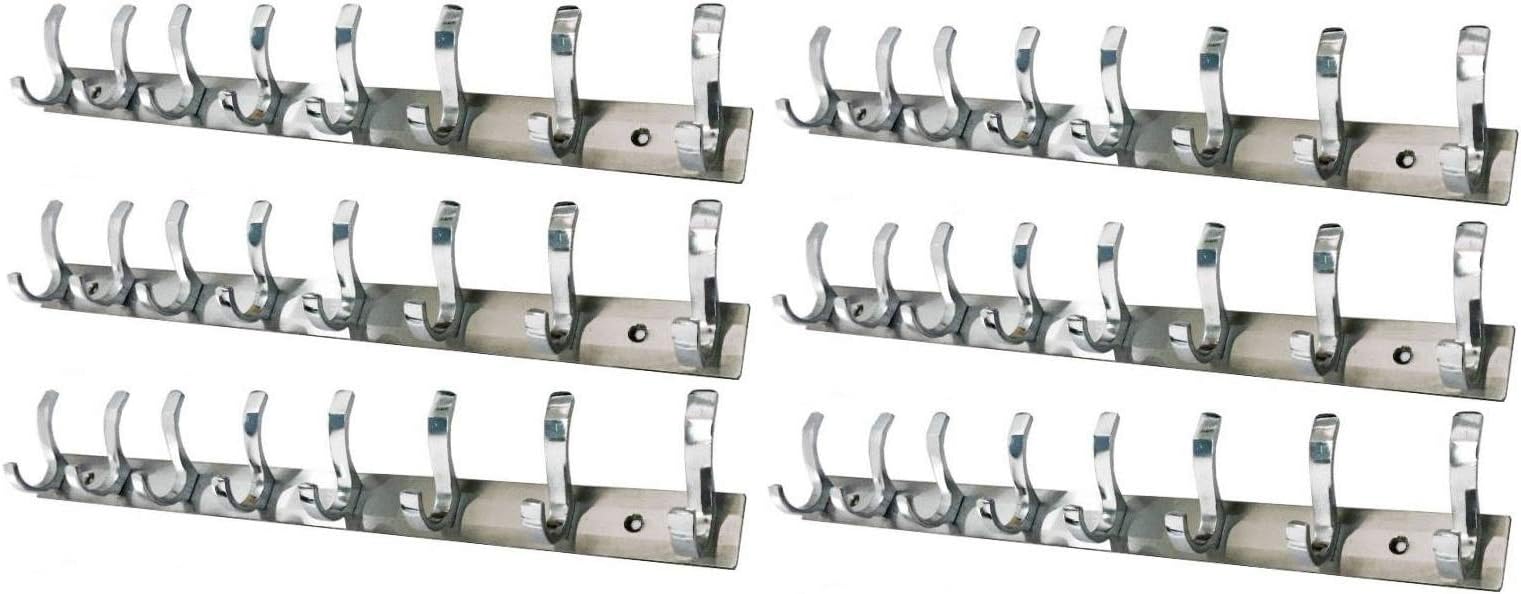 Fescue Wall Hook 8 Legs Silver, Pack of 6 / Heavy Duty Hanger for Hanging Keys, Cup, Coat, Hat, Kitchens Towel in Bathroom and Office/Screws with Plastic Plugs