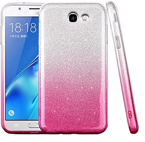 Samsung Galaxy J7 Prime/J7 V/J7 Perx/J7 Sky Pro Case, Slim Fit Ultra Thin Glitter Interior Polycarbonate Silicone TPU Soft Cover with Film Screen Protector and Stylus - Hot Pink Gradient