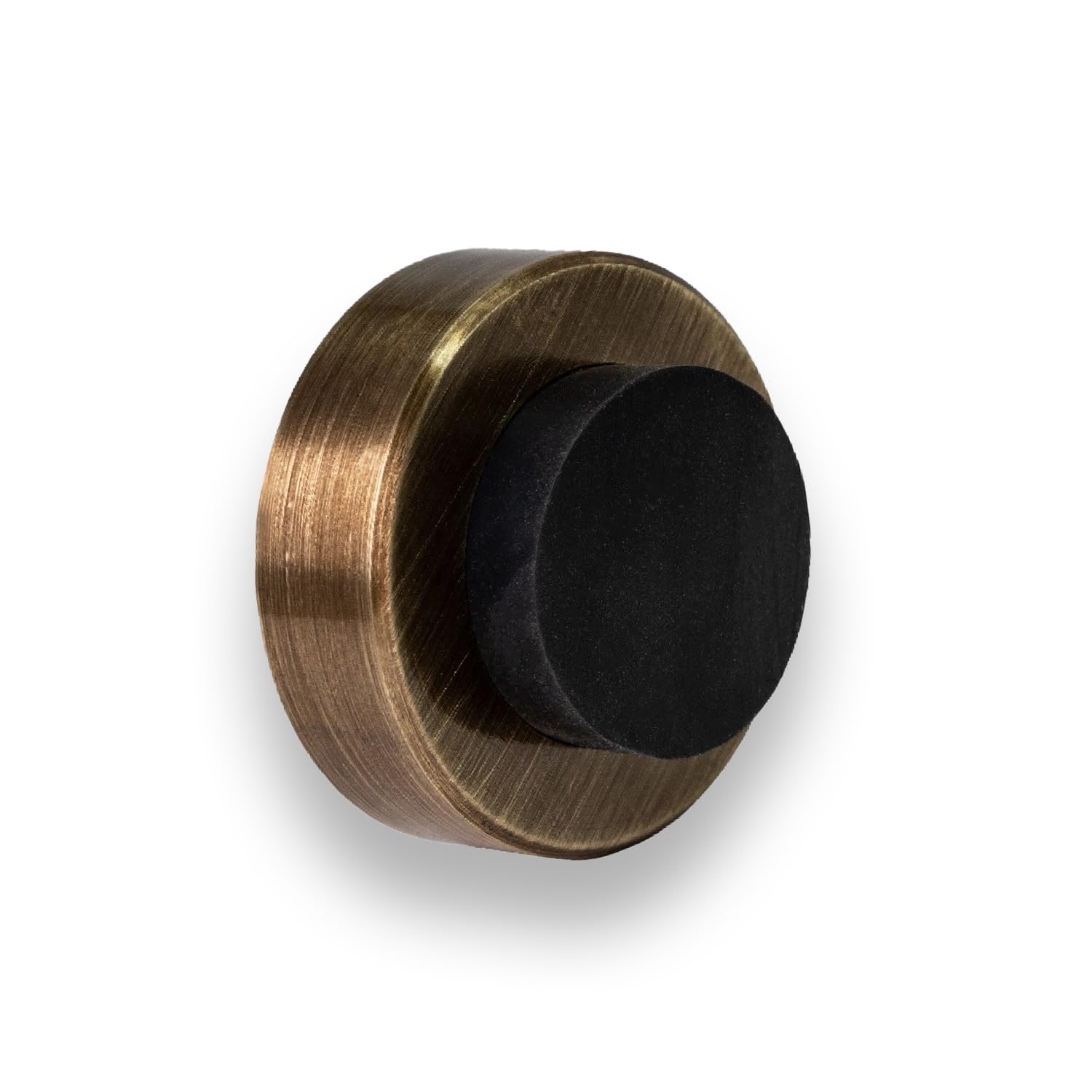 EVI Herrajes | Wall-Mounted Door Stop | 35 x 18 mm | Aged Brass Leather | Black Rubber | Anti-Shock Buffer | for Handles | 2 Installation Modes | I-254/35-CU