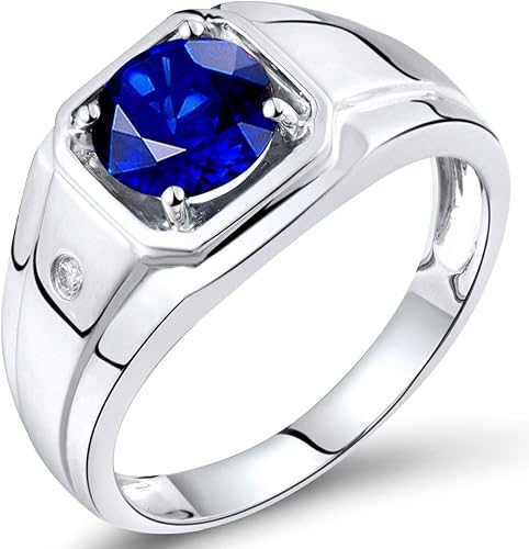 YONG SI Genuine Tanzanite Diamonds Engagement Rings in 14K White Gold for Men