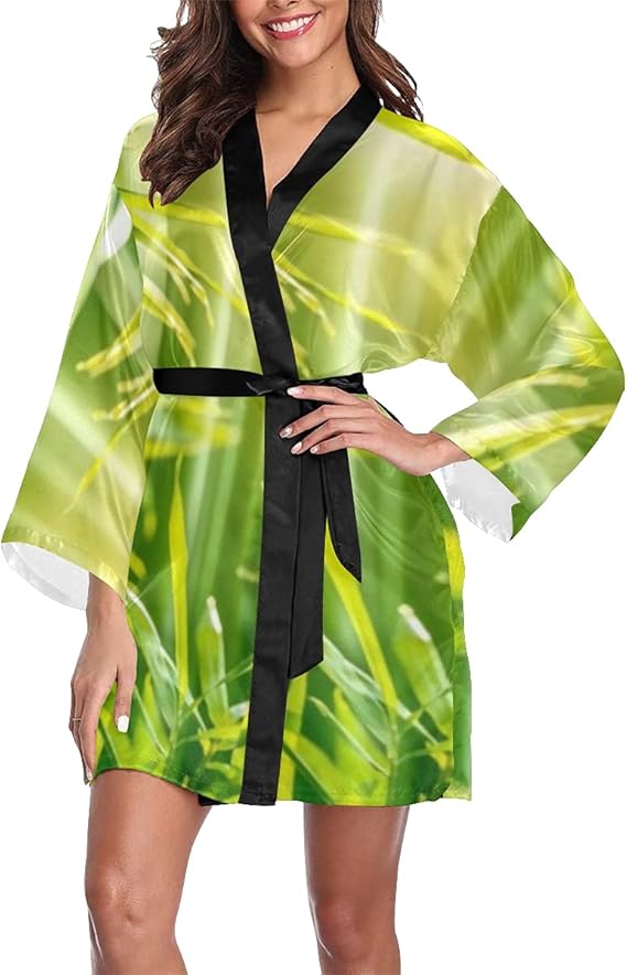 JIUCHUAN Womens Robe Bamboo Forest Morning Kimono Robes Short Bathrobe Bath Sleepwear Amazon